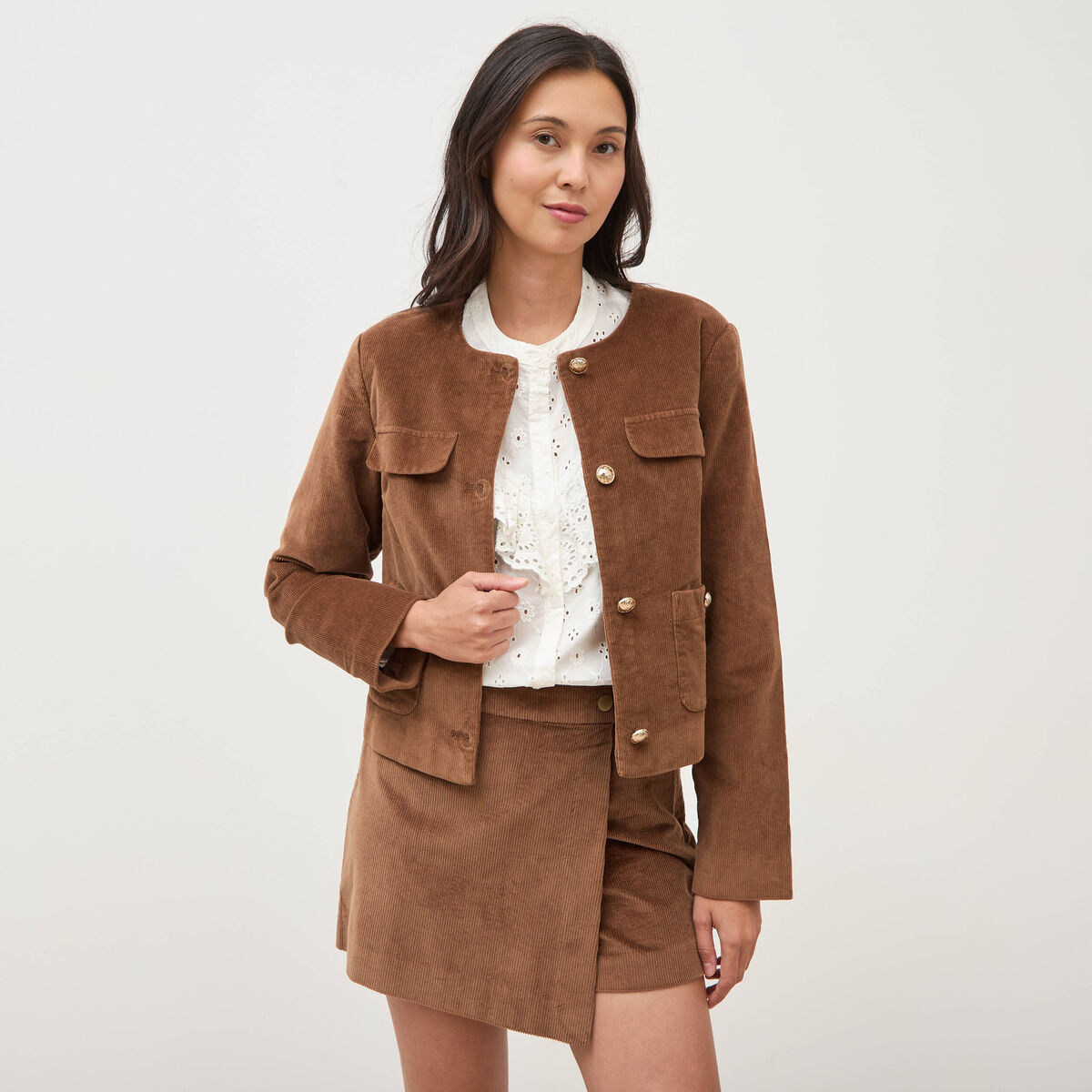 Veste manches longues en velours vieux rose femme