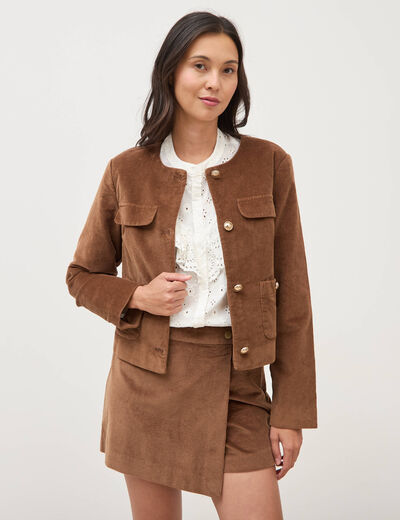 Veste manches longues en velours vieux rose femme