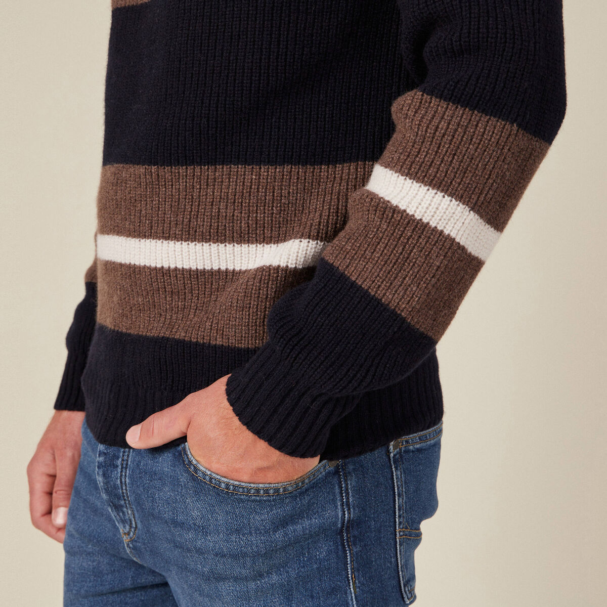 Pull manches longues fabriqué en France bleu marine homme