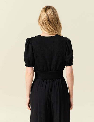 Blouse cropped manches courtes noir femme