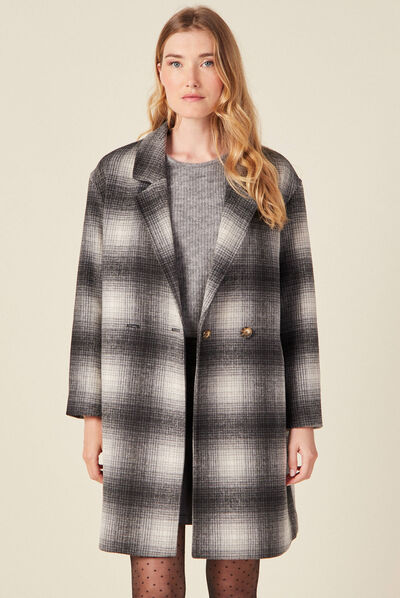 Manteau droit long noir femme