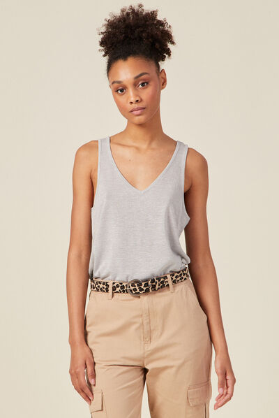 Débardeur bretelles larges gris argent femme