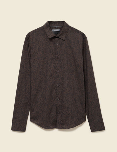 Chemise cintr&eacute;e manches longues en coton noir homme