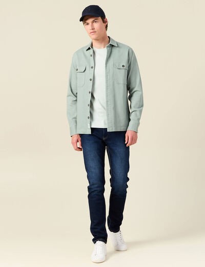 T-shirt cintr&eacute; col rond manches courtes bleu gris homme