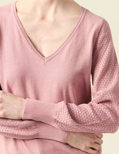 Pull manches longues rose pastel femme