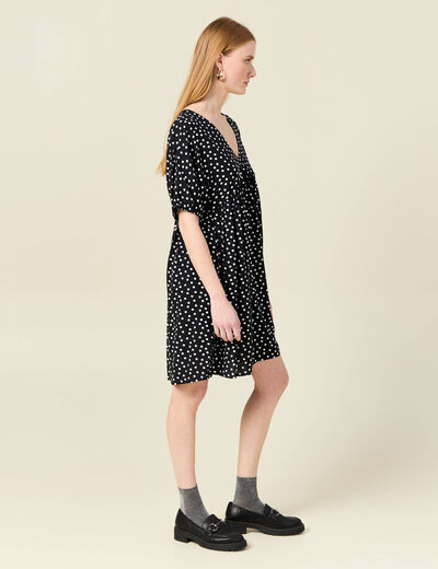 Robe évasée fluide col en V noir femme