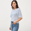 Pull col bateau manches courtes bleu femme