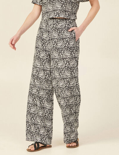 Pantalon large taille haute noir femme