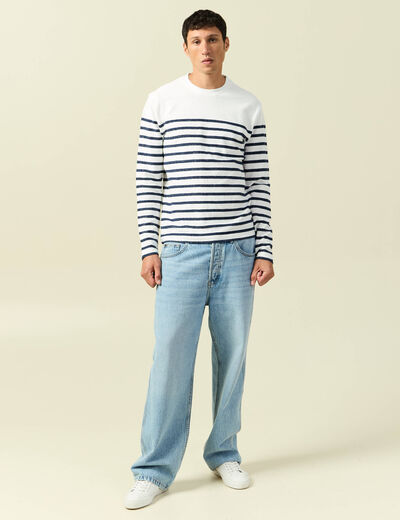 T-shirt ajust&eacute; col rond manches longues ecru homme