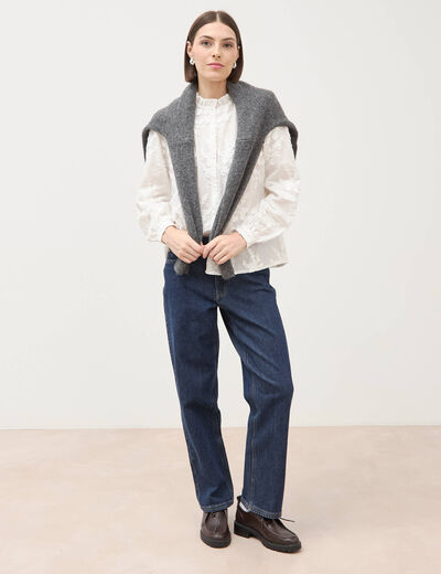 Chemise en coton manches longues ecru femme
