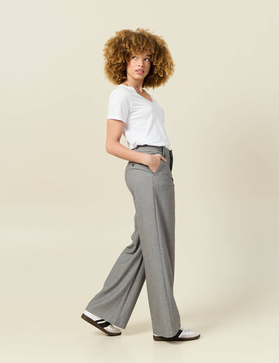 Pantalon large fluide gris femme