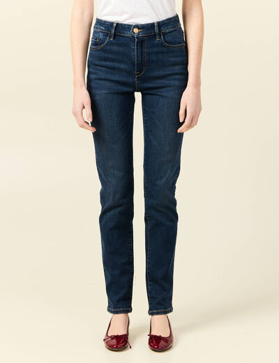 Jeans slim taille haute denim brut femme