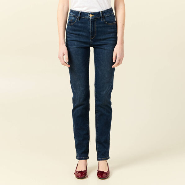 Jeans slim taille haute denim brut femme