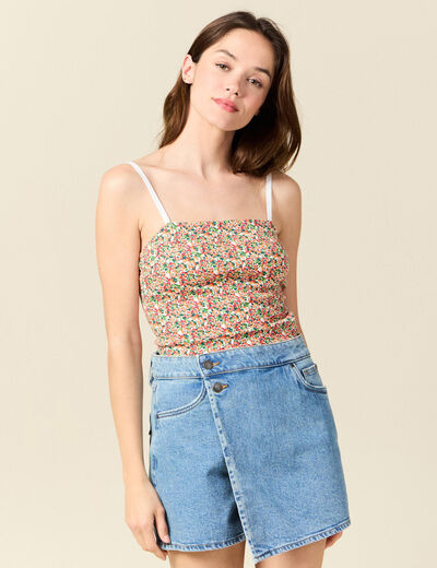 Bustier cropped à bretelles blanc femme