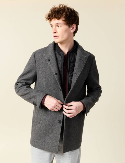 Manteau droit mi-long col montant gris fonc&eacute; homme