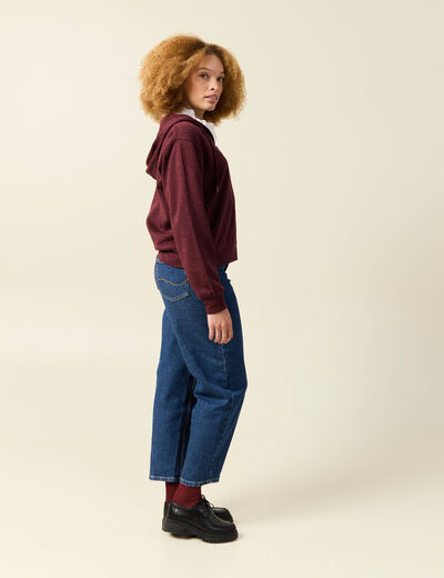 Sweat &agrave; capuche manches longues bordeaux femme