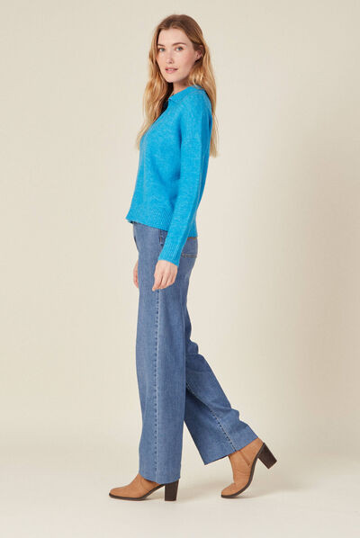Pull col polo éco-responsable bleu femme