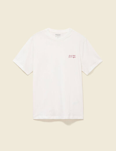 T-shirt col rond manches courtes brod&eacute; ecru homme