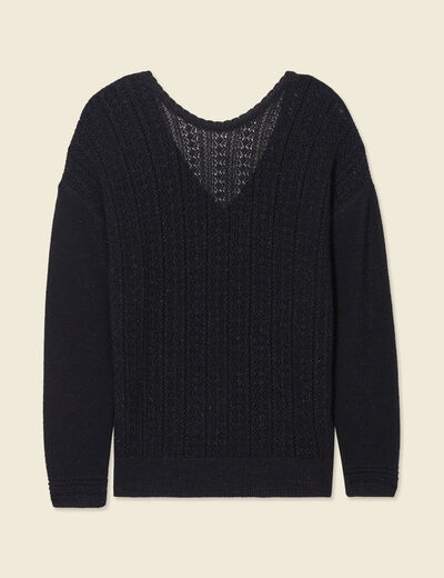 Pull manches longues ajouré noir femme