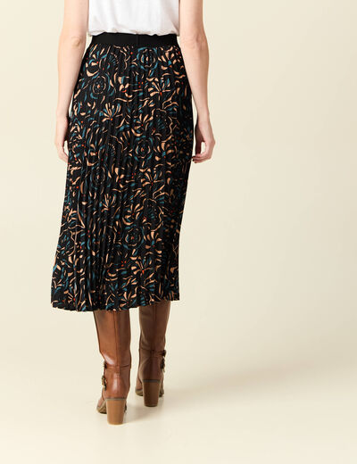 Jupe midi évasée plissée noir femme