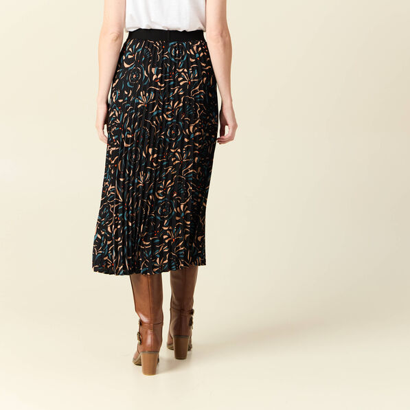 jupe midi evasee plissee noir femme Jupe midi évasée plissée noir femme