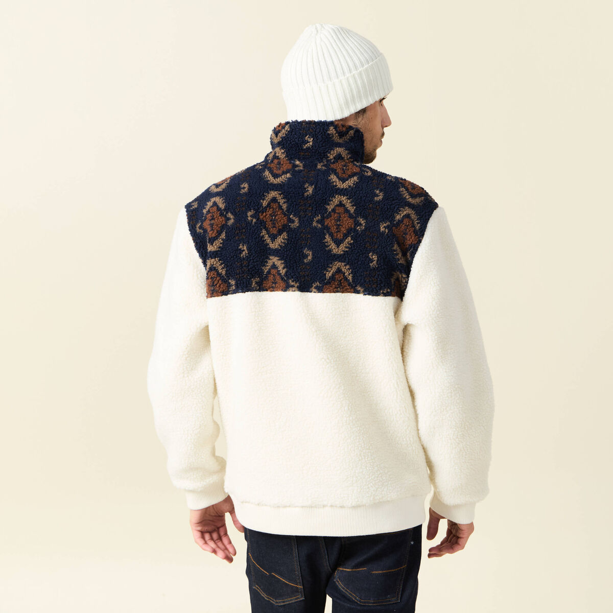 Sweat col camionneur ecru homme