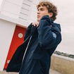 Blouson droit &agrave; capuche doubl&eacute; bleu marine homme
