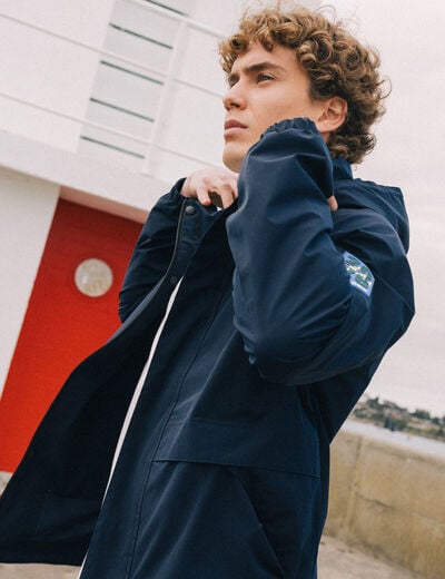 Blouson droit &agrave; capuche doubl&eacute; bleu marine homme