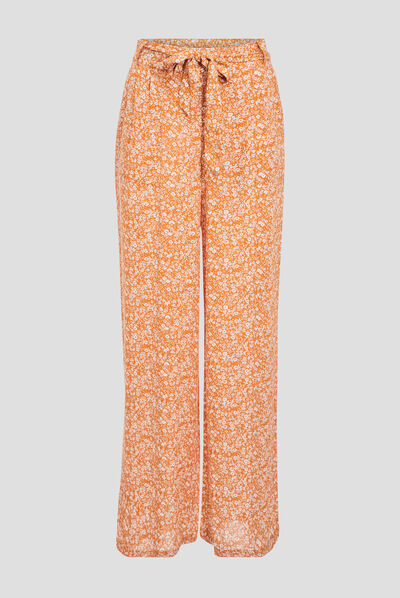 Pantalon large ceinturé jaune foncé femme
