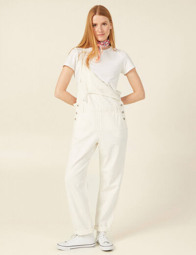 Salopette droite denim blanc femme