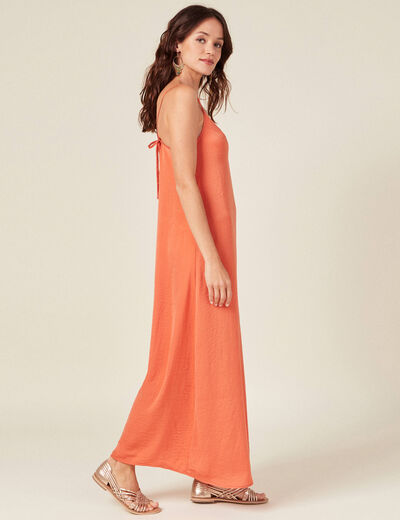 Robe longue droite satin orange foncé femme