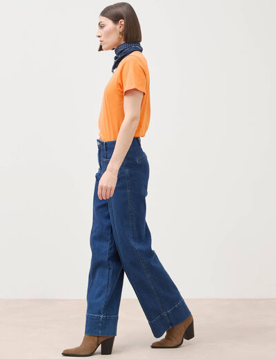 T-shirt cintr&eacute; col rond manches courtes orange clair femme