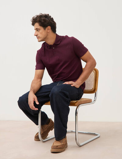 Polo droit en coton manches courtes prune homme