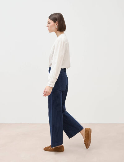 Jeans large cropped taille haute ray&eacute; denim brut femme