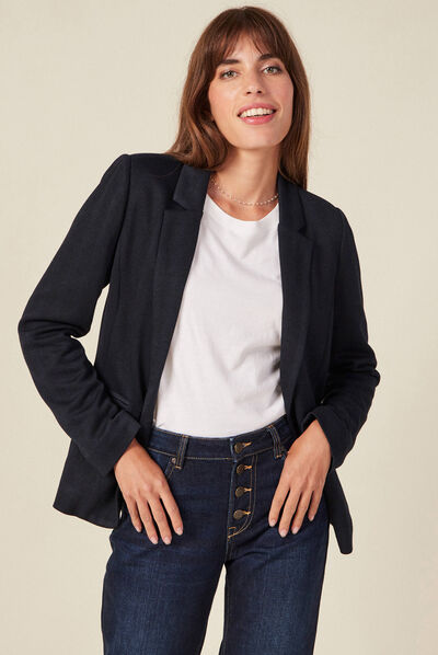 Veste blazer droite bleu marine femme