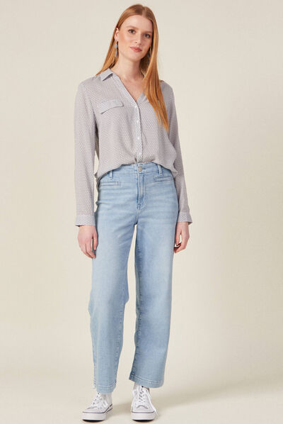 Chemise manches longues bleu femme