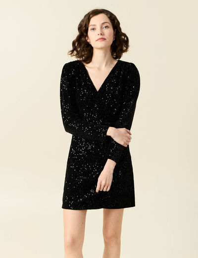 Robe cintrée sequins noir femme