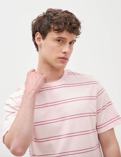 T-shirt ample ray&eacute; avec broderie rose clair homme