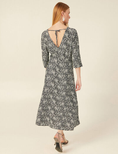 Robe midi droite manches 3/4 noir femme