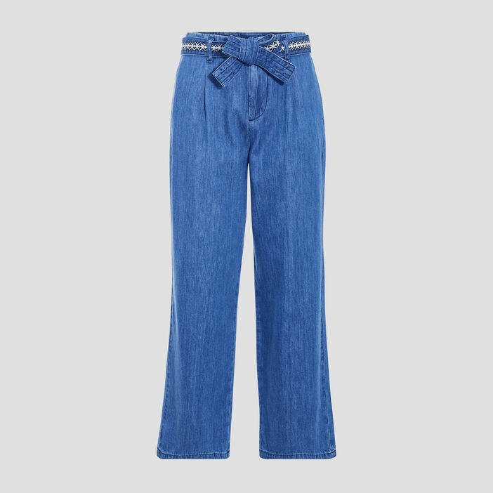 Jeans large ceinturé denim stone femme
