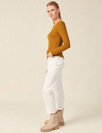 T-shirt manches longues brillant marron cognac femme