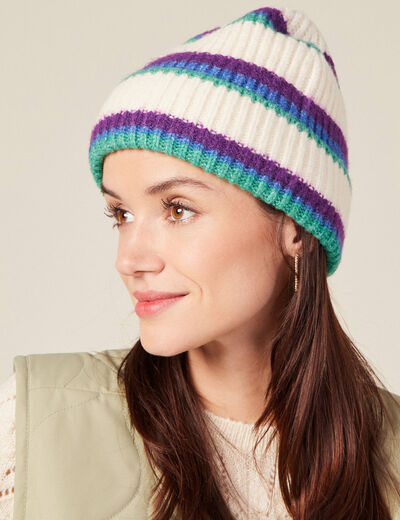 Bonnet tricoté ecru femme