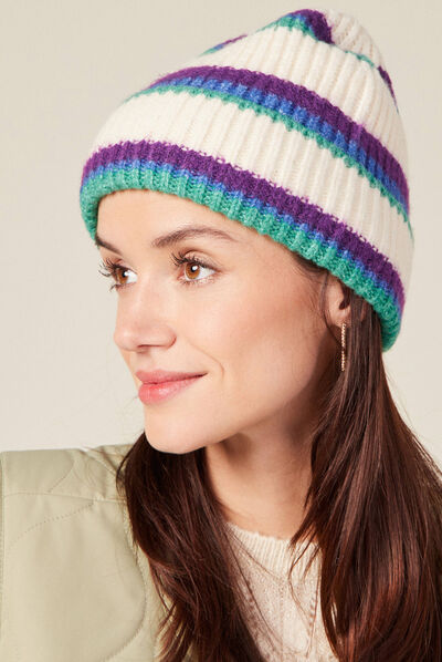 Bonnet tricoté ecru femme