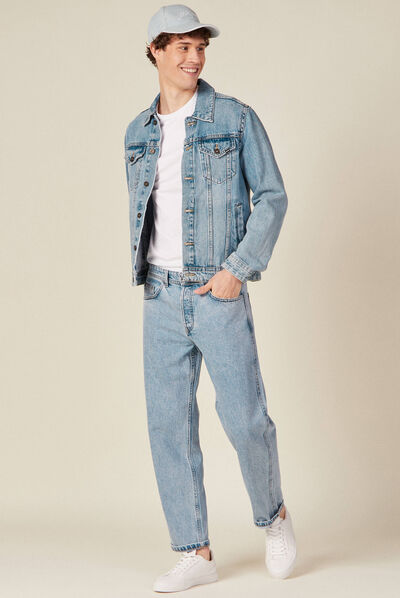 Jeans relaxed 5 poches denim bleach homme