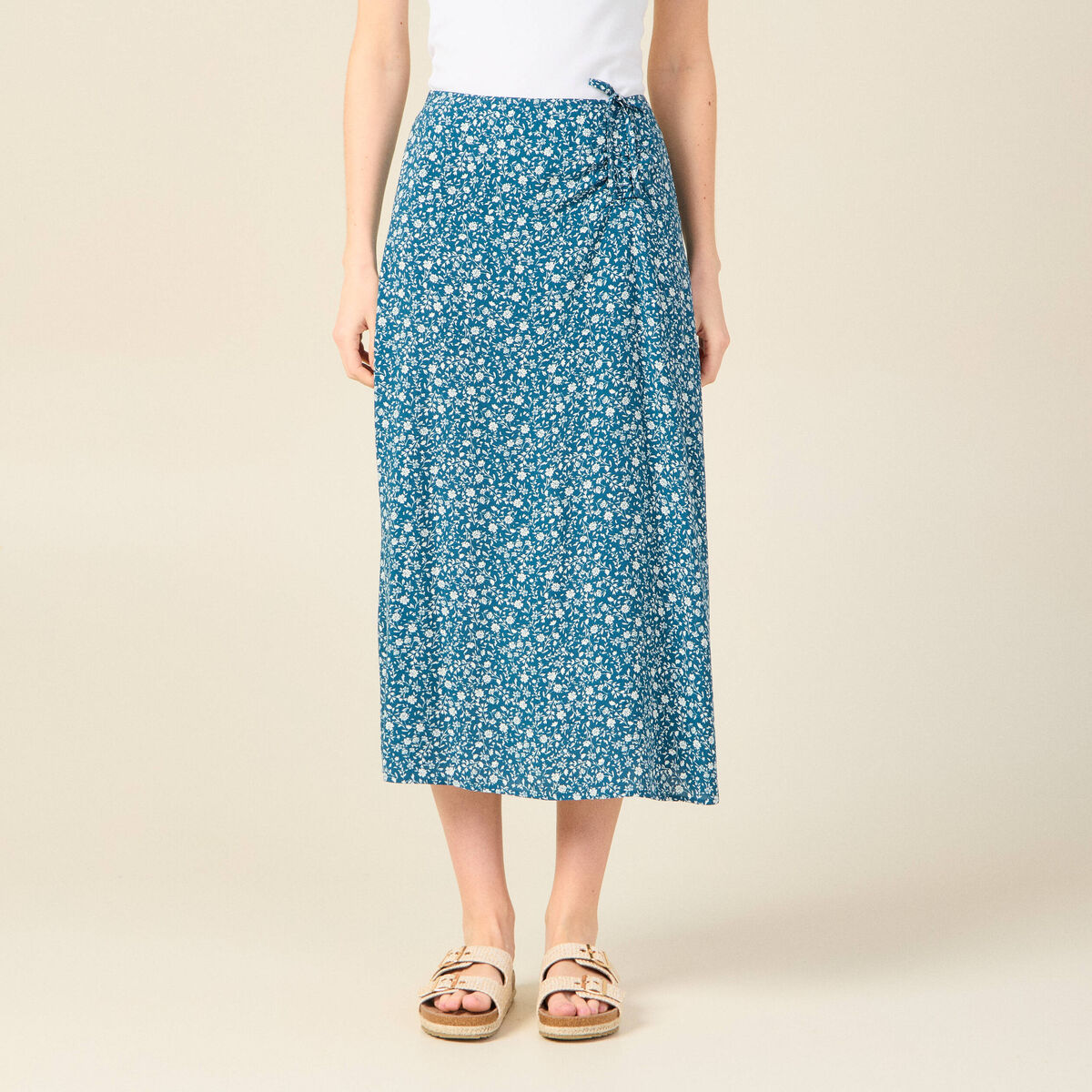 Jupe longue portefeuille bleu femme