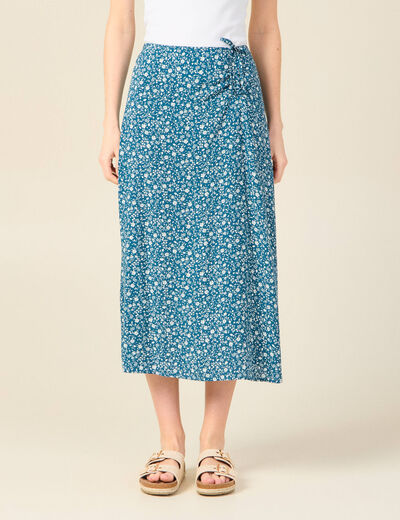 Jupe longue portefeuille bleu femme