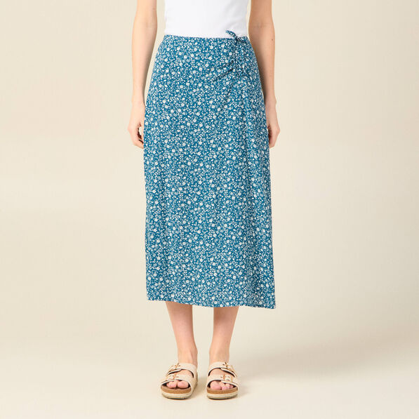 Jupe longue portefeuille bleu femme