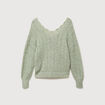 Gilet ajour&eacute; col V manches longues vert pastel femme