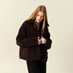 Manteau court droit effet polaire marron foncé femme