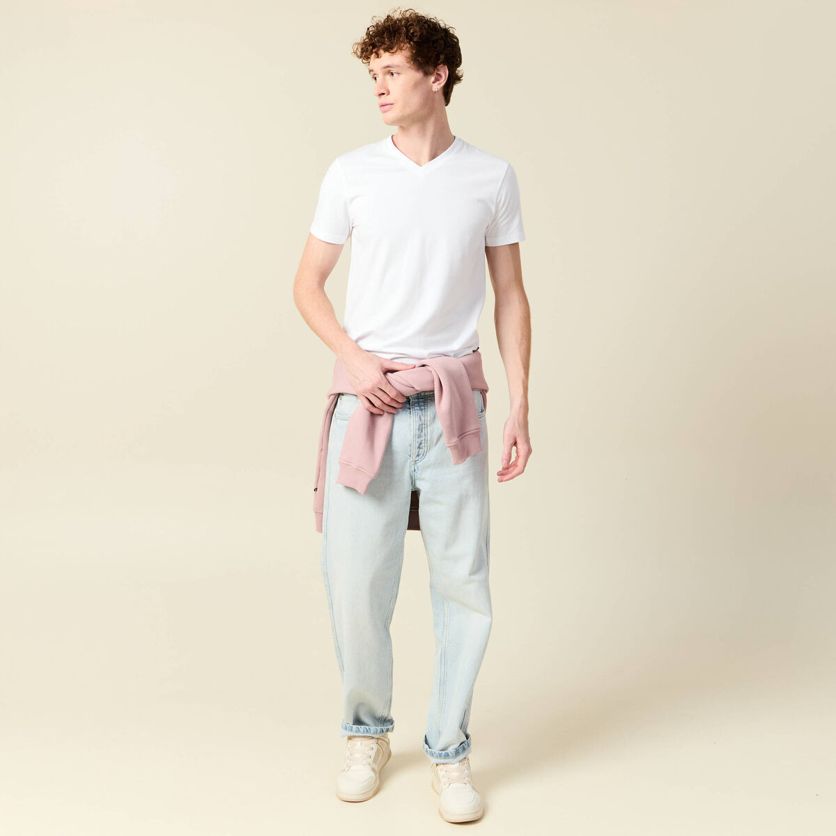 T-shirt col V homme Instinct blanc homme